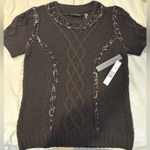 NWT 100% EXTRA FINE MERINO WOOL ELIE TAHARI WAVERLY COLT BROWN SWEATER